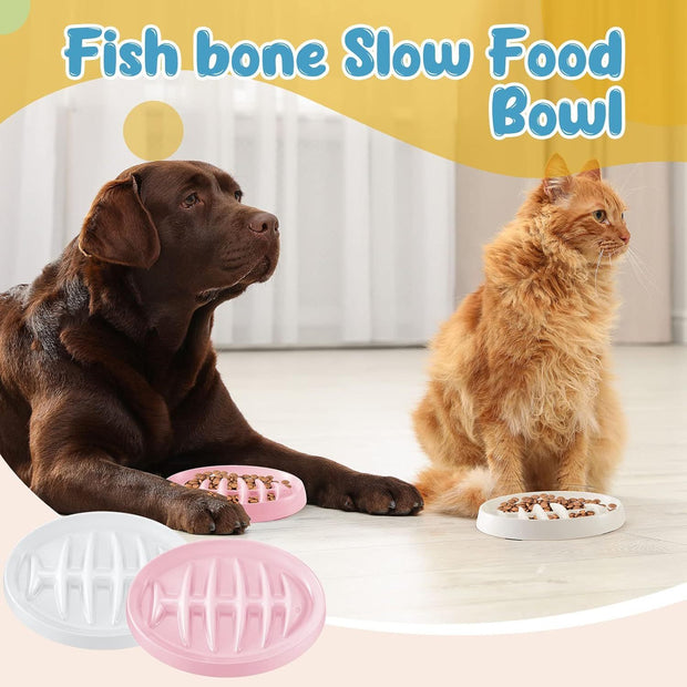 Cat Slow Feeder Bowl Slow Feed Cat Dish Fishbone Cat Slow Feeder Small Interactive Dog Feeder Dish Anti Gulping Pet Bowl For Cat And Dog Slow Eating To Against Bloat